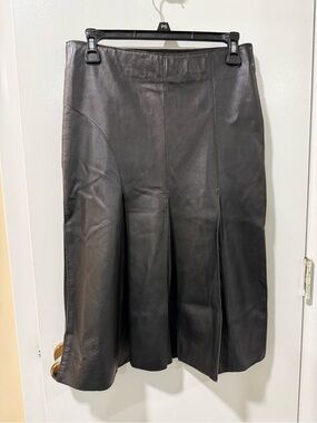 bebe Black Leather Paneled Midi Skirt